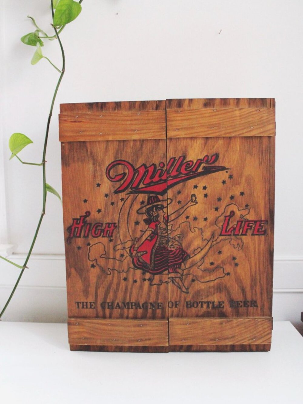 Vintage Miller High Life Wooden Cabinet Wall Hanging Crate Box Storage